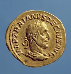 Aureus (Obverse) of Trajan Decius Draped, Wearing a Laurel Wreath